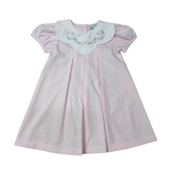 GIRLS PINK SS SHADOW EMBROIDERED COLLAR 3 PLEAT DRESS