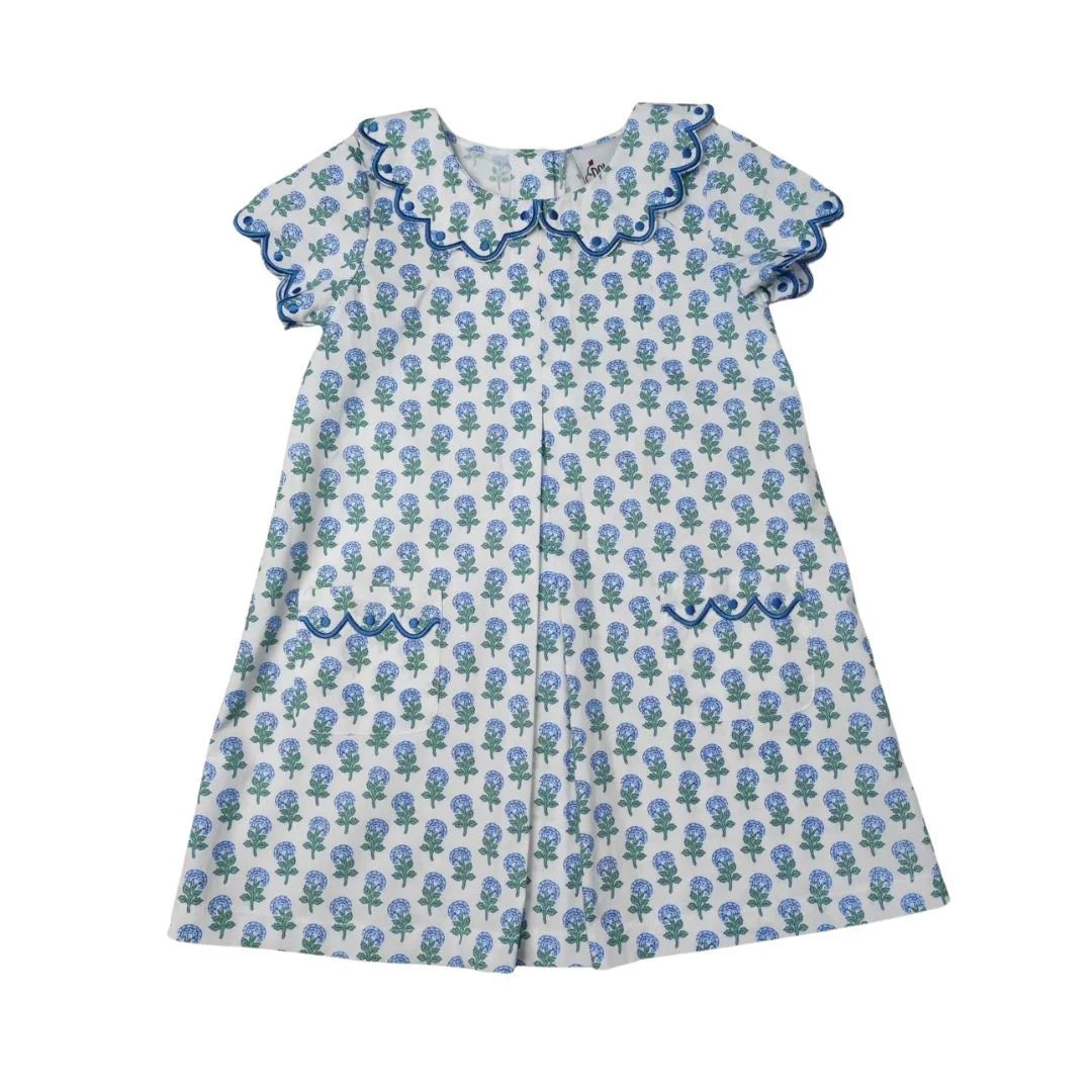 Hydrangea Print Pleated Front Aline Dress