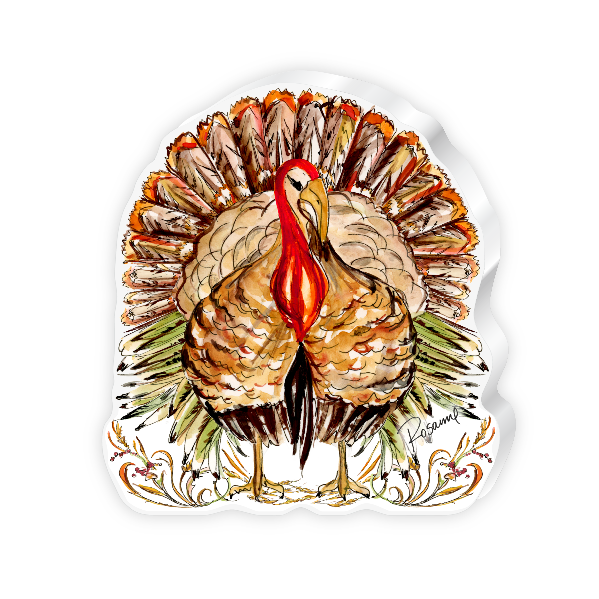 Handpainted Brown Standing Turkey Acrylic