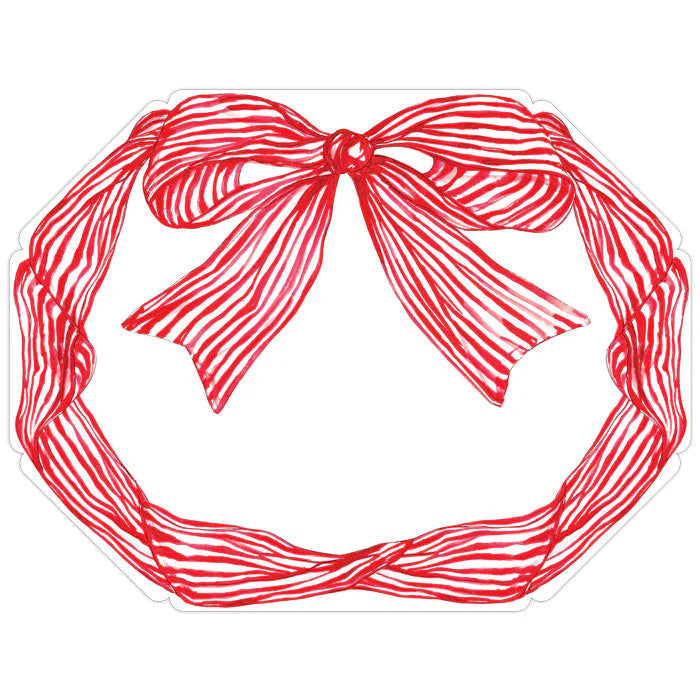 Posh Die-Cut Placemat - Hand Painted - Red Striped Bow