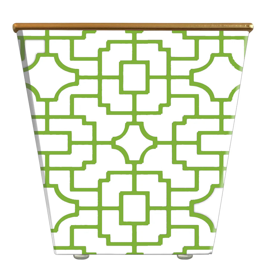 Grillwork Cachepot Candle Greenery/White