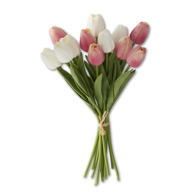 13 Inch Mauve & White Real Touch Mini Tulip Bundle
