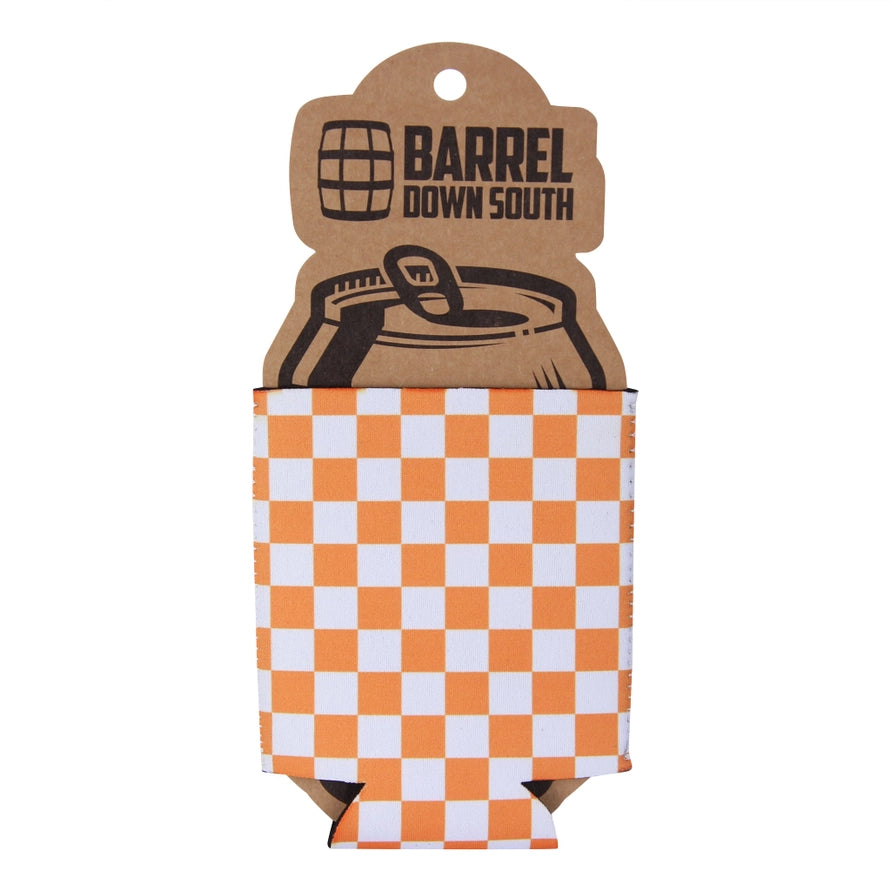 Orange White Checkered Can Cooler