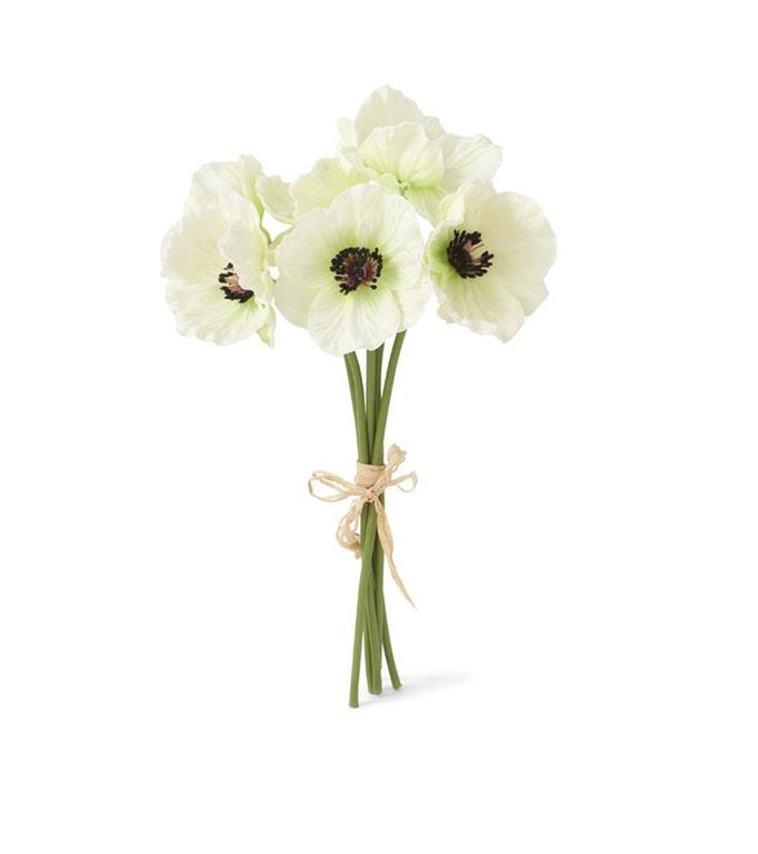 11 Inch White Real Touch Mini Poppy Bundle (6 Stem