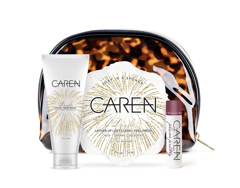 Dazzle Gift Set includes Dazzle 2oz HT, Dazzle Soap Sponge, Free Plum Pretty Lip Balm & bag