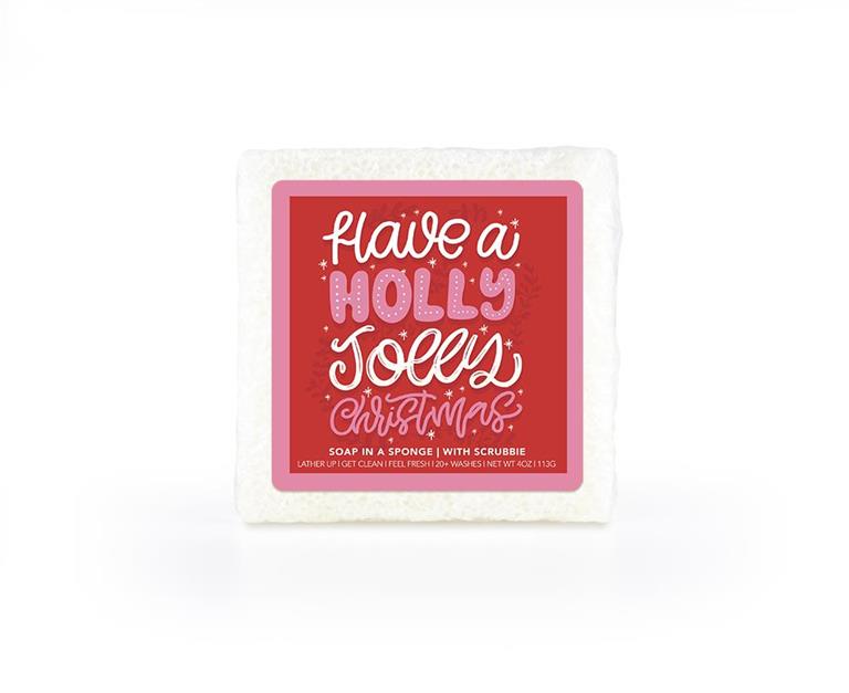 Have a Holly Jolly Christmas Soap in a Square Sponge