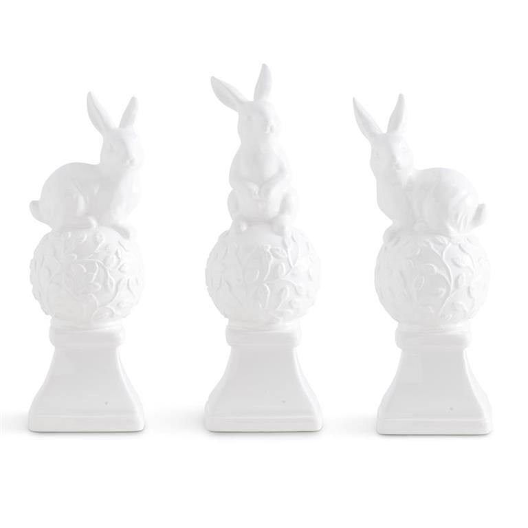 Assorted White Ceramic Finials w/Bunnies on Top
