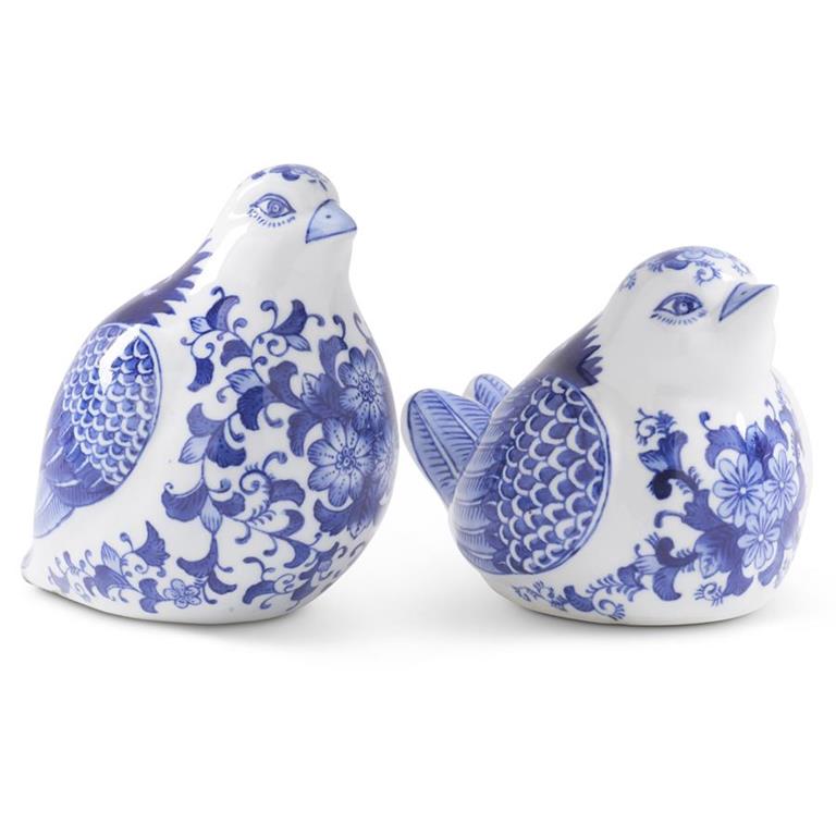 Blue & White Porcelain Floral Pattern Sitting Birds