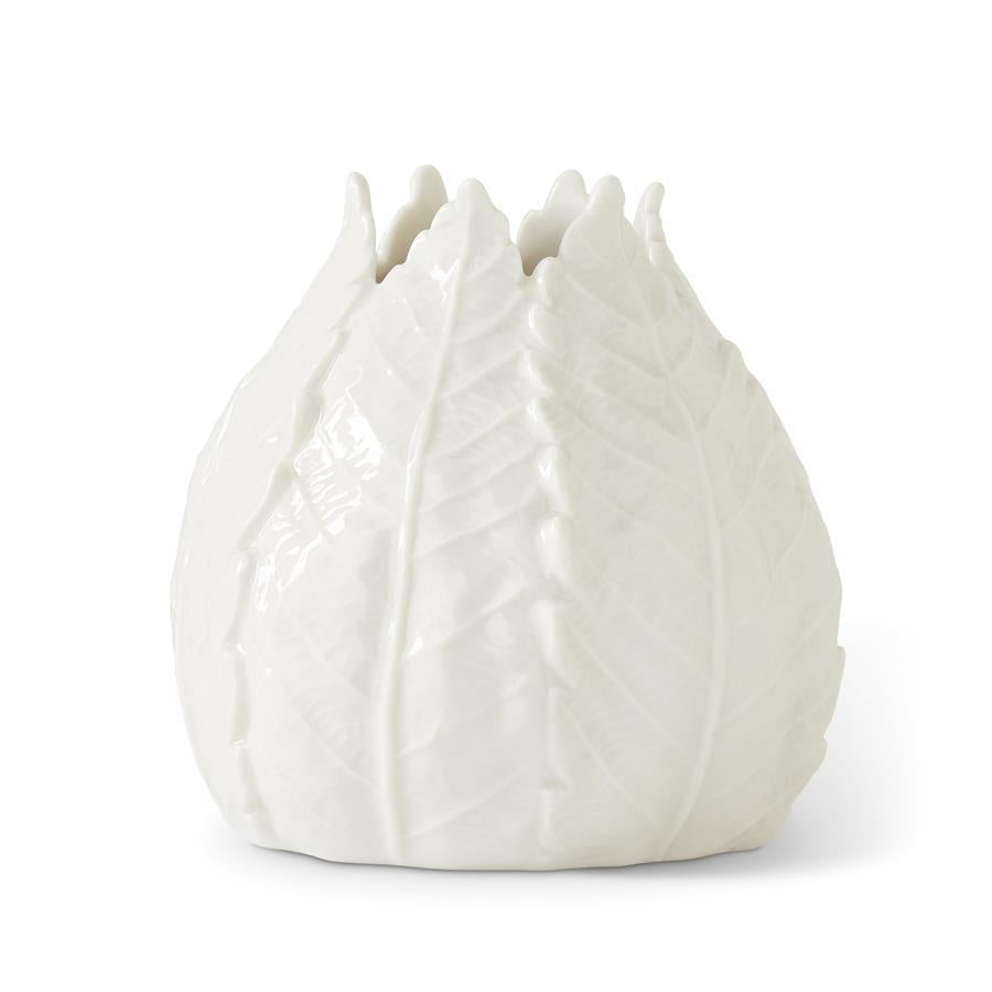 5in White Ceramic Leaf Vase