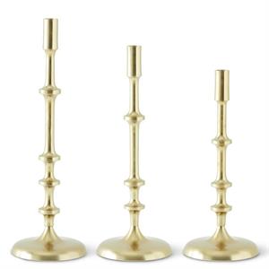 Set of 3 gold metal ribbed candle sticks