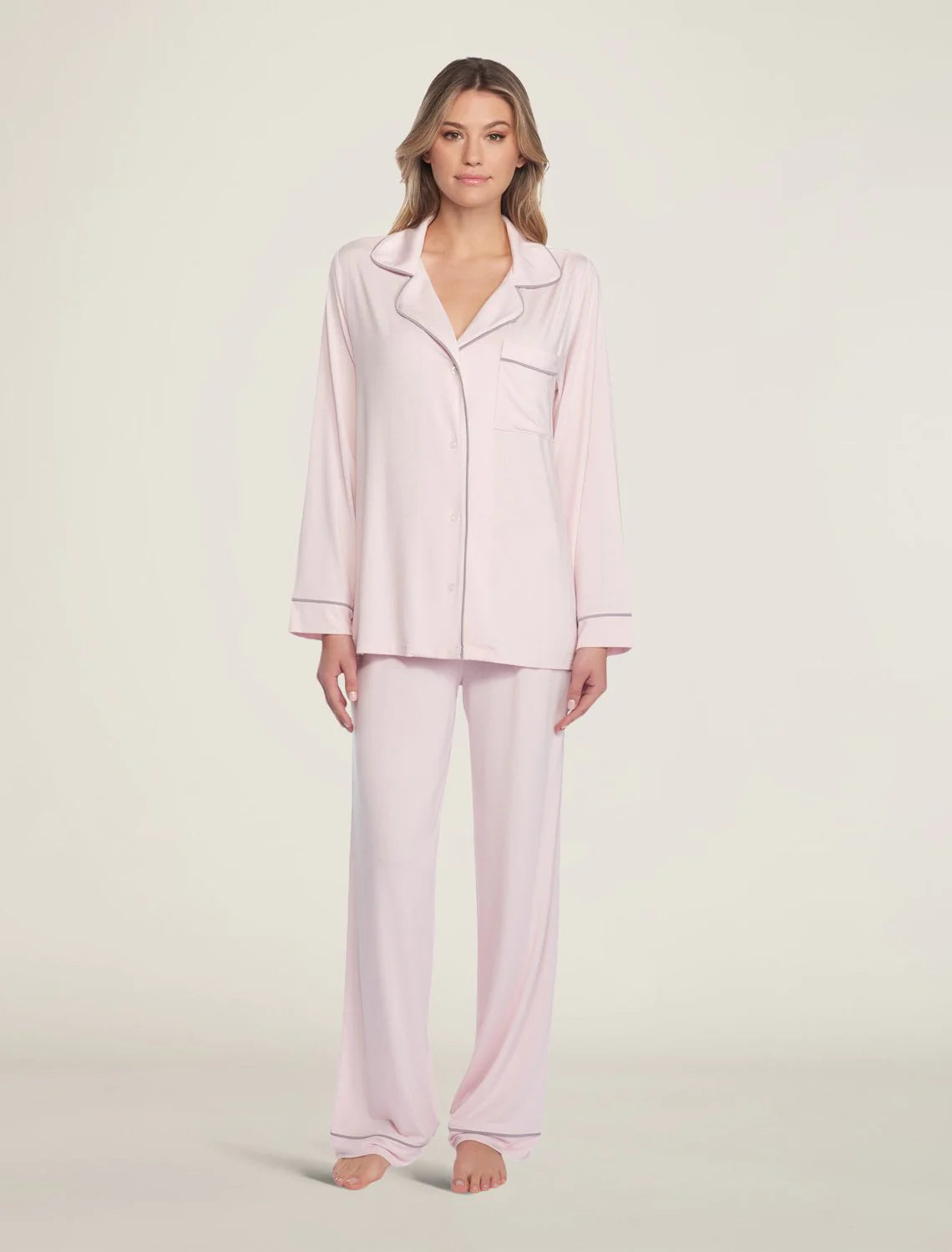 Luxe Milk Jersey Piped PJ Set - Pink - Large