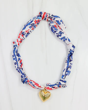 Carolina Hill - Navy red floral scarf necklace