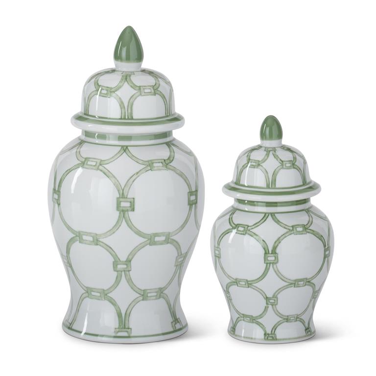 Green & White Ceramic Ginger Jars