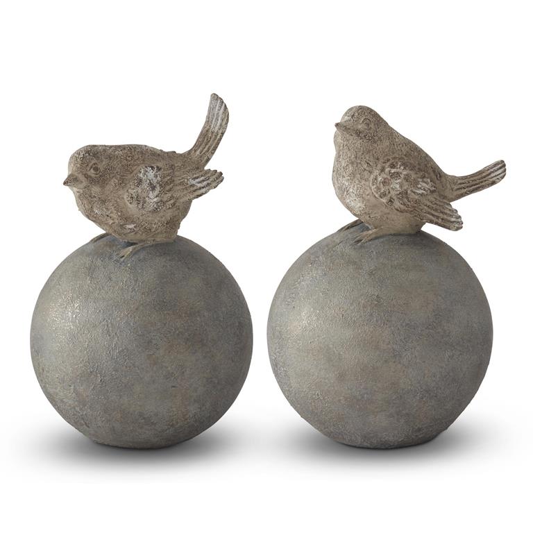 Assorted 9.25 Inch Gray & Gold Resin Bird on Ball
