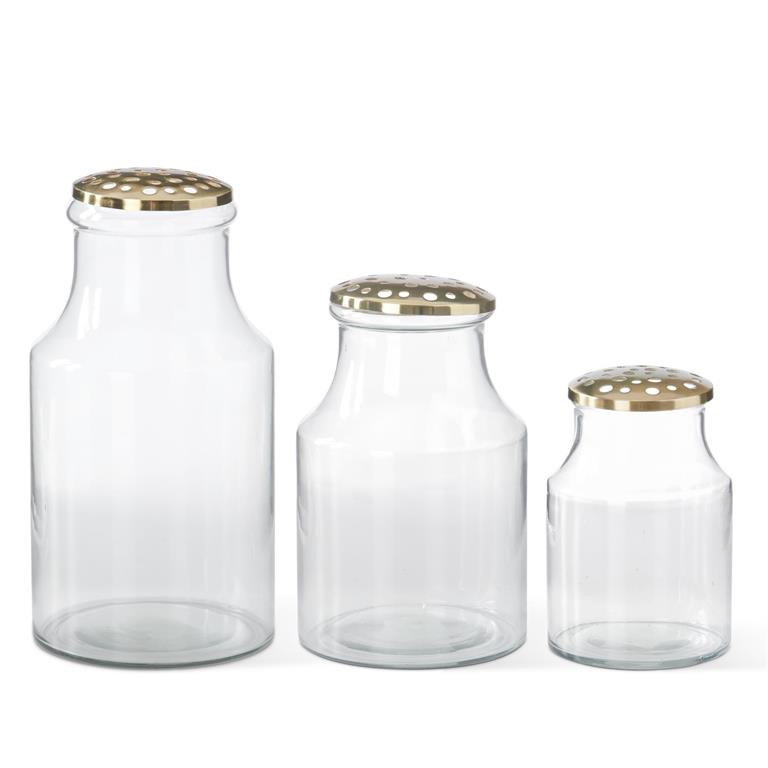 Floral Frog Top Clear Glass Vases