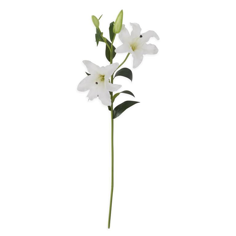 35 Inch White Real Touch Lily Stem w/3 Blooms & 2