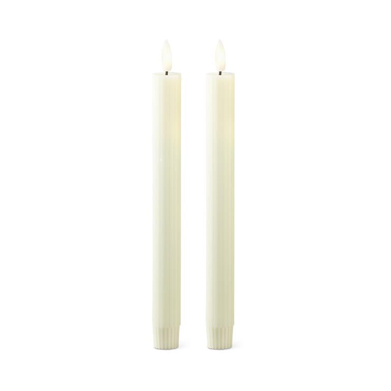 Set of 2 9.75 Cream Thin Line LED Taper Candles w