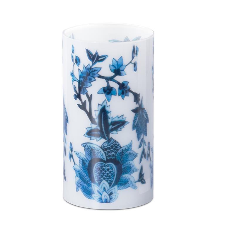 7.75 Inch Navy Blue & White Chinoiserie Glass Cylin