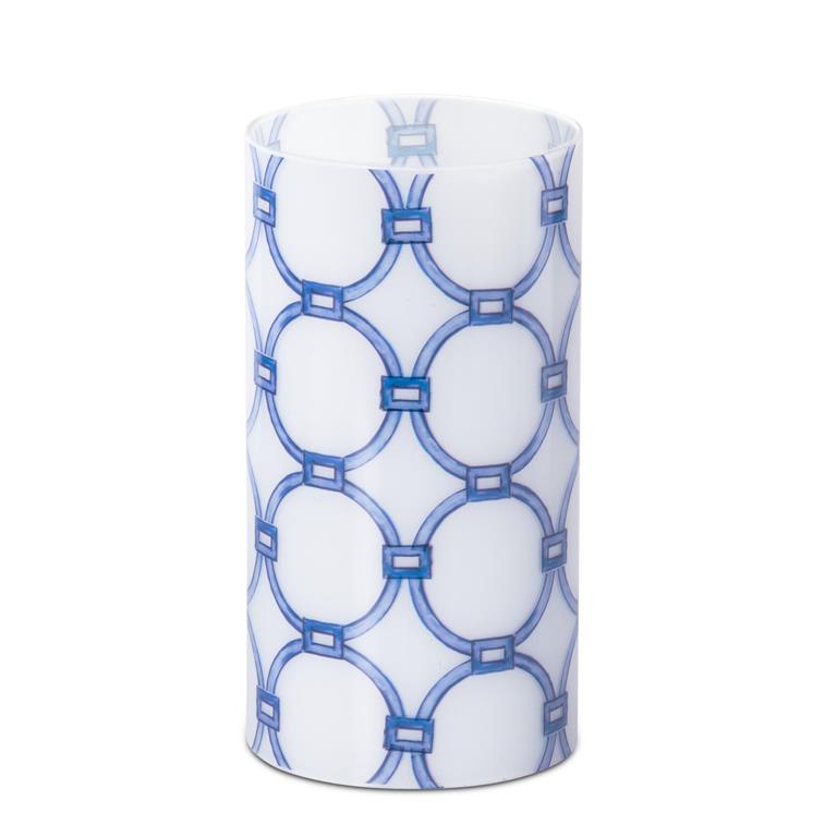 7.75 Inch Blue & White Link Glass Cylinder Candle S