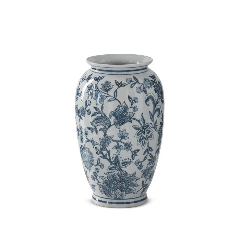 12 Inch Navy Blue & White Porcelain Chinoiserie Vase