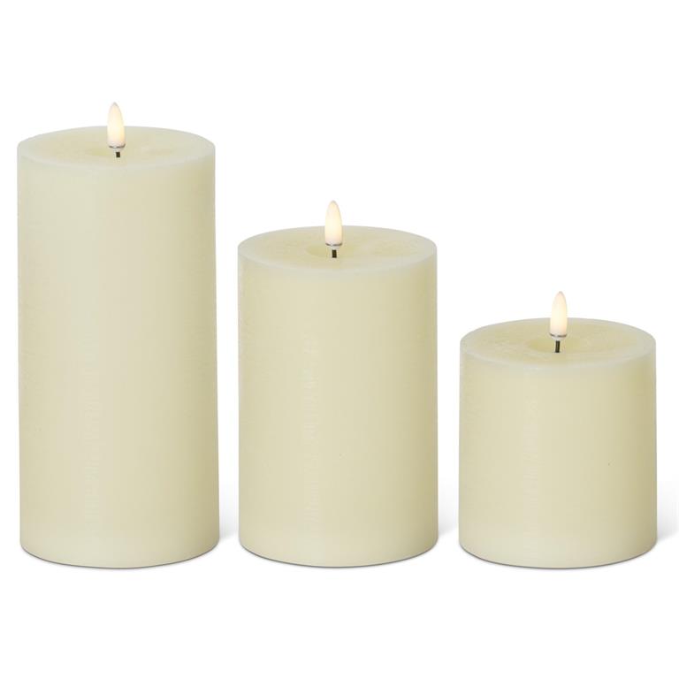Set of 3 Cream ON/OFF Touch LED Large Pillar Candles w/Timer