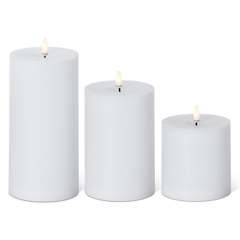 Set of 3 White ON/OFF Touch LED Large Pillar Candles w/Timer