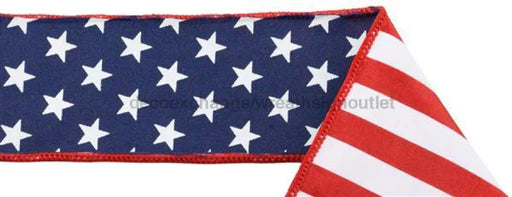 2.5"X10YD WIRED RIBBON STARS/STRIPES FUSED BACK- ROYAL BLUE/RED/WHITE
