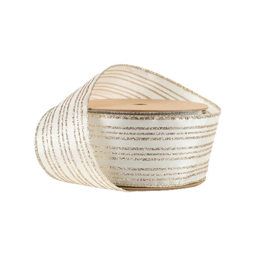 2 1/2" Wired Ribbon | Gold Stripe on Buttercup | 10 Yard Roll