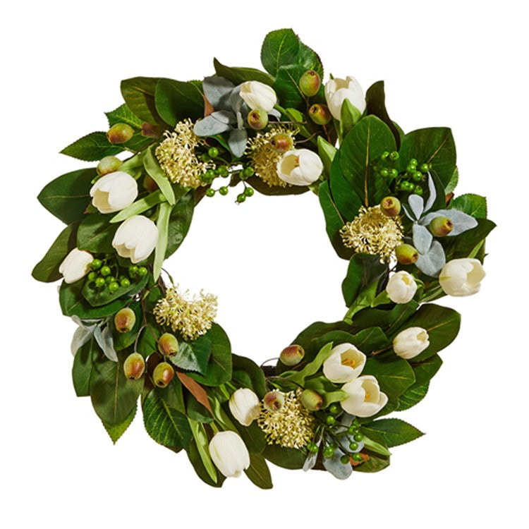 25" Tulip and Mixed Greenery Wreath