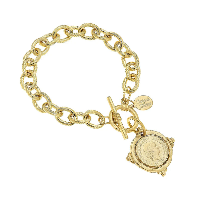 Gold Queen Coin Toggle Bracelet
