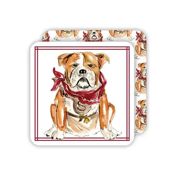 Square Coaster - Handpainted Maroon & Gray Bulldog