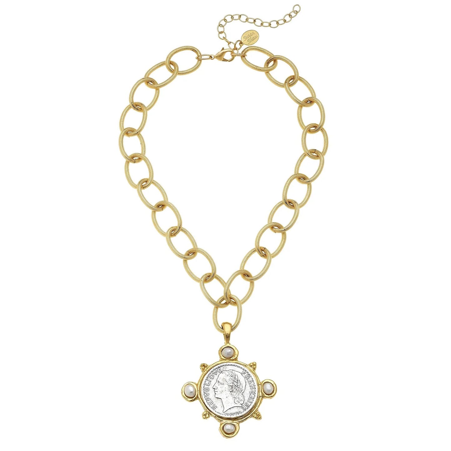 French Coin + Freshwater Pearl Necklace