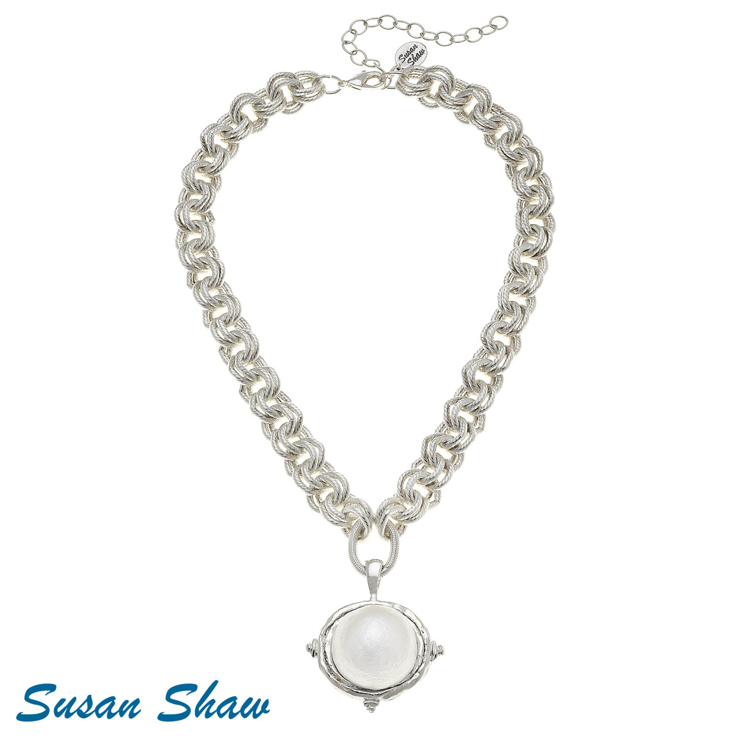 Handcast Silver Cabachon Cotton Pearl Necklace