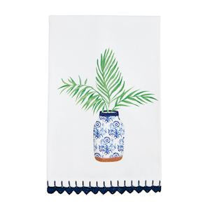 Palm Plant Blue Trim Towel