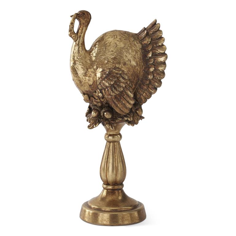 13.25 Inch Gold Resin Turkey on Pedestal