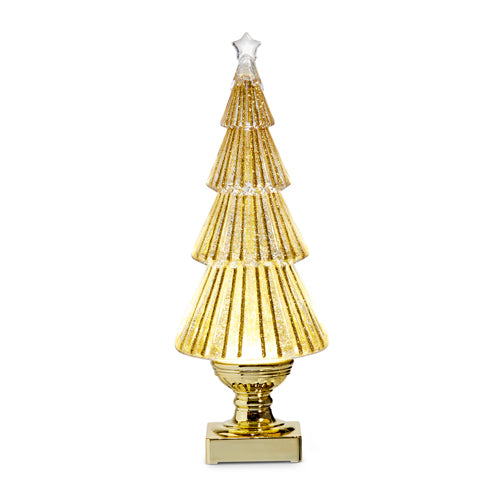 14.25" LIGHTED FLAT TREE WITH GOLD SWIRLING GLITTER