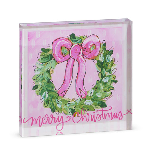7.75" Merry Christmas Wreath Acrylic Block
