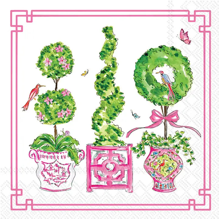 Pink Topiaries Cocktail Napkin