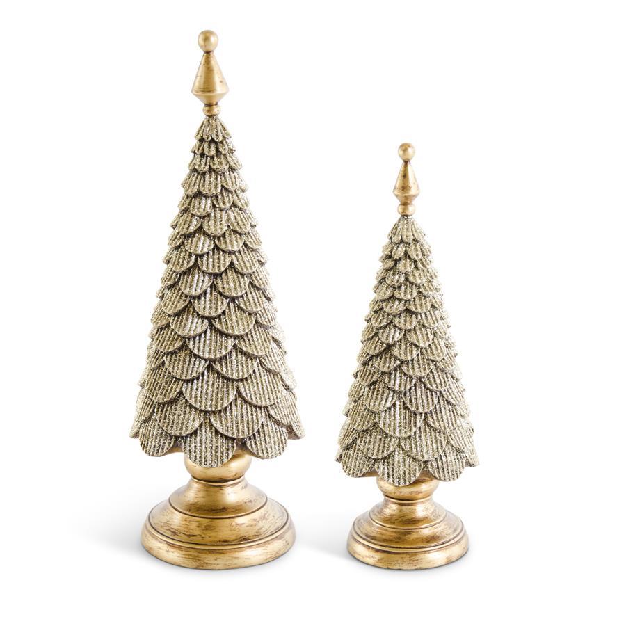 Set of 2 Scalloped Gold Glittered Resin Trees