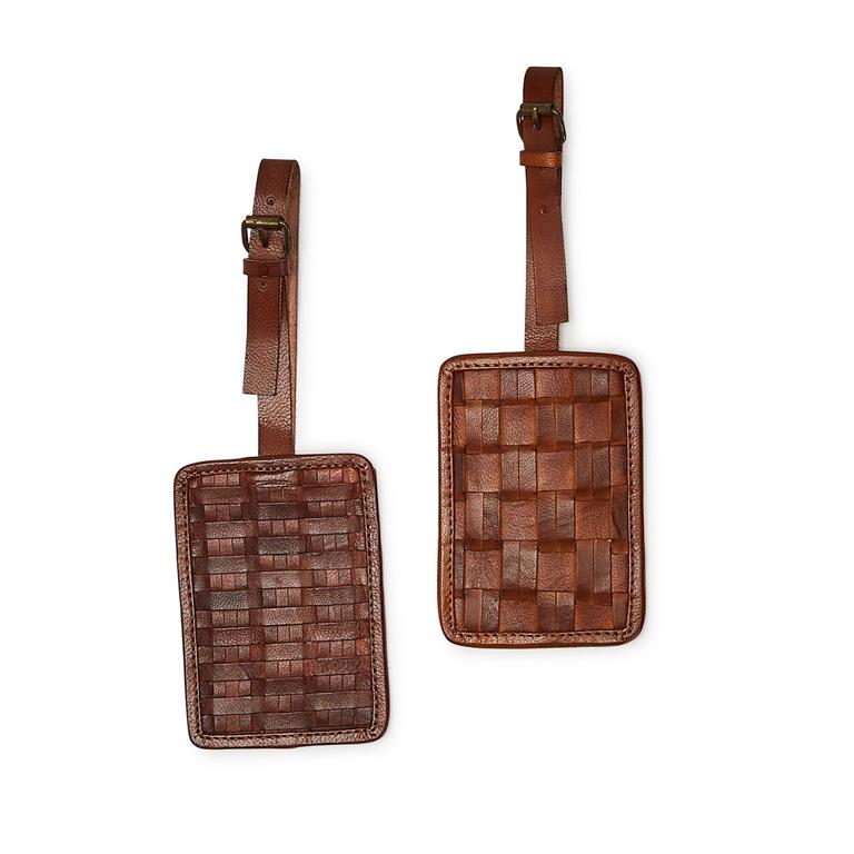 Chestnut Woven Leather Luggage Tag A/2 Patterns