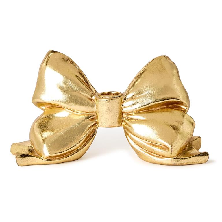 Large Gold Bow Taper Candleholder