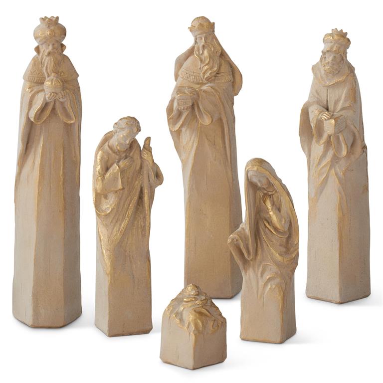 Set of 6 Tan & Gold Nativity