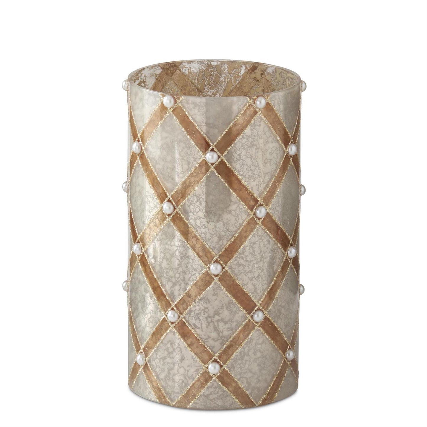 7.75 Inch Glittered Silver & Copper Mercury Glass Candle Slip Cover