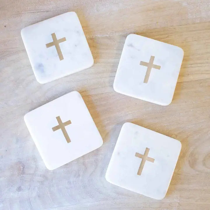 Cross Marble Coasters - set of 4
