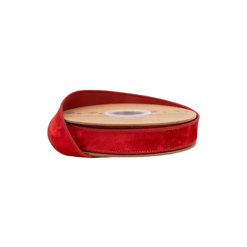 1" Wired Heritage Velvet Ribbon | Red | 10 Yard Roll