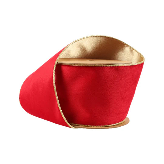 4" Reversible Classic Velvet Ribbon 10 yard -Red/Gold