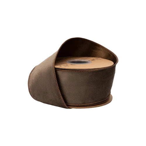 2 1/2” Reversible Classic Velvet Wired Ribbon | Brown w/ Brown Shimmer Backing | 10 Yard Roll