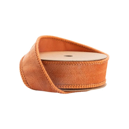 1" Wired Velour Ribbon | Orange w/ Orange Backing | 10 Yard Roll