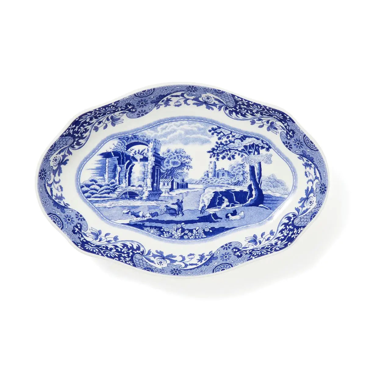 Blue Italian Oval Fluted DIsh