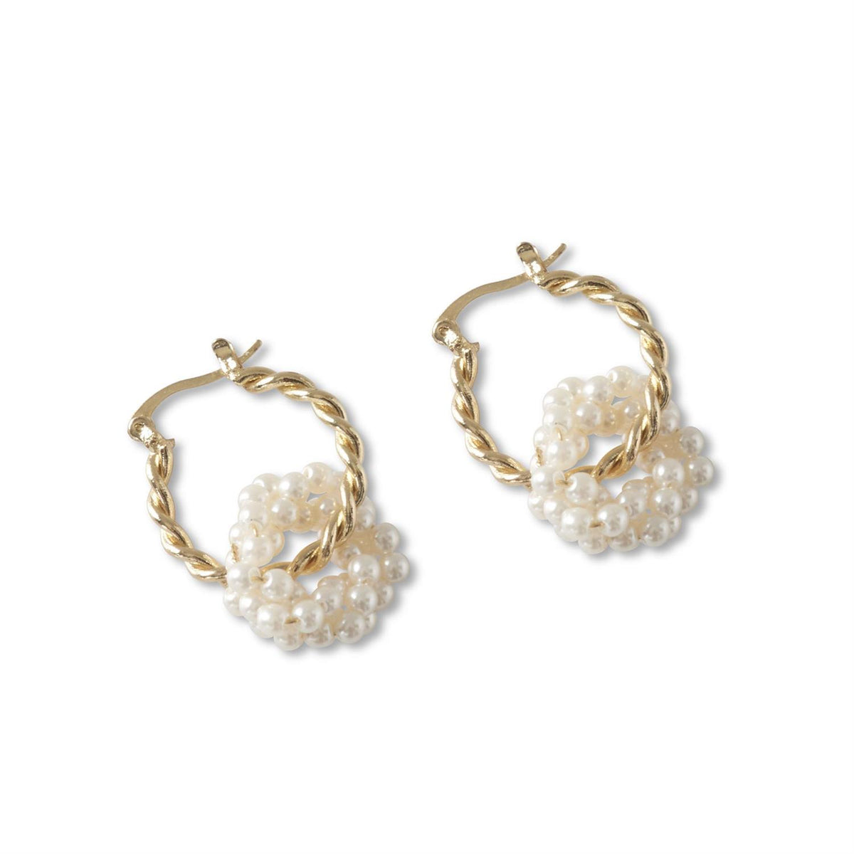 Twisted Gold w/Cream Hand-woven Pearl Beads Hoop